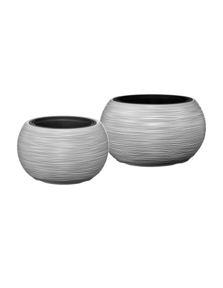 Lot de 2 vasques rondes Ø38 × 25 + Ø44 × 27 cm rainurées avec 2 systèmes d'arrosage – Gris