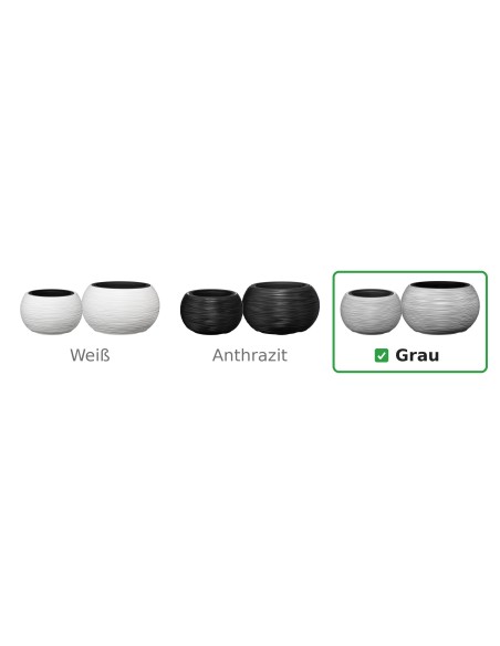 Set van 2 ronde plantenschalen Ø38 × 25 + Ø44 × 27 cm geribbeld met 2 bewateringssystemen – Grijs