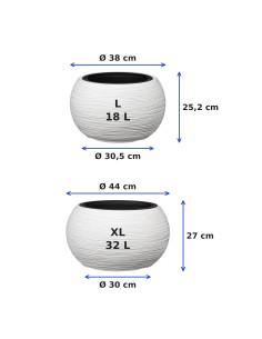 Lot de 2 vasques rondes Ø38 × 25 + Ø44 × 27 cm rainurées avec 2 systèmes d'arrosage – Blanc 2