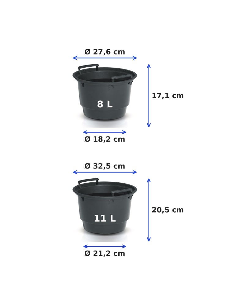 Set van 2 ronde plantenschalen Ø38 × 25 + Ø44 × 27 cm geribbeld met 2 bewateringssystemen – Wit