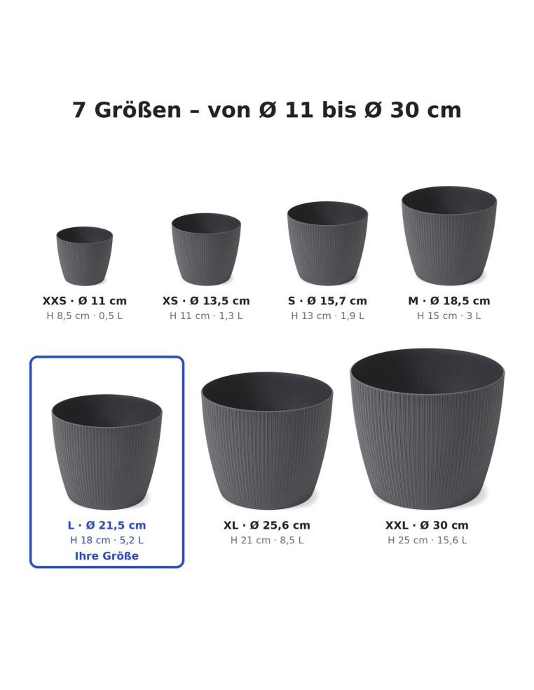 Cubremacetas redondo L Ø22 × 18 cm estriado, 5,2 L – Antracita