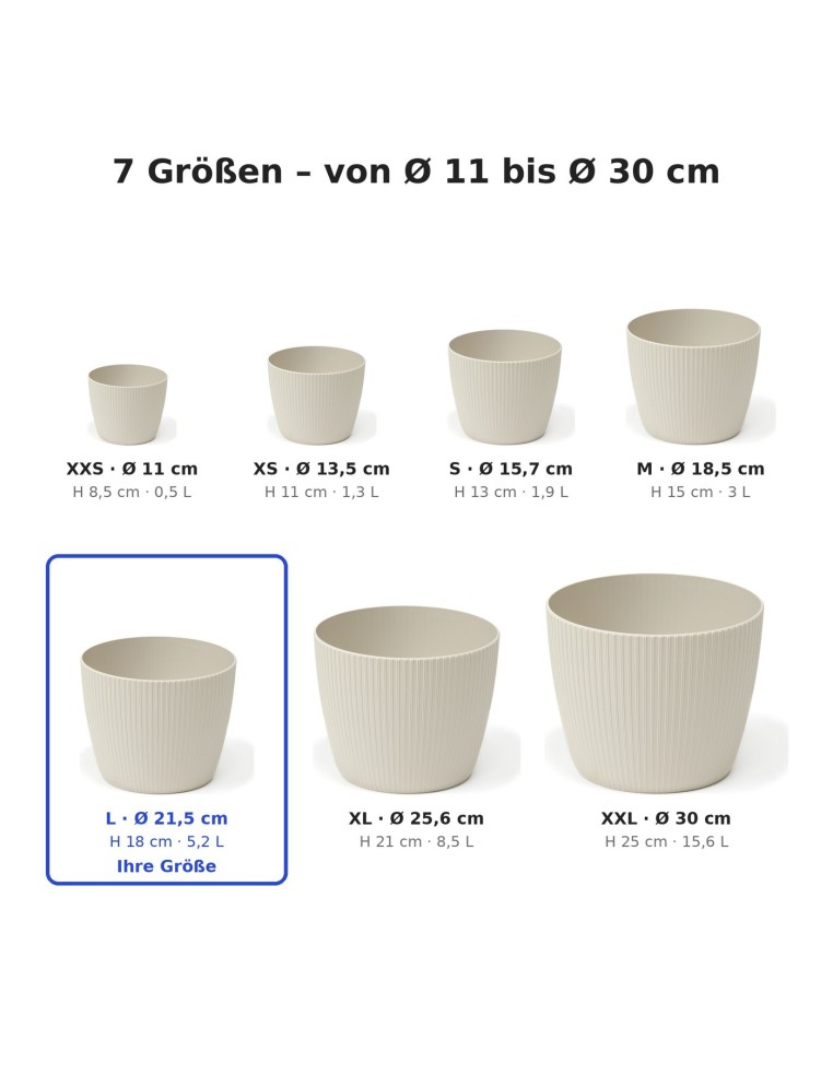 Cubremacetas redondo L Ø22 × 18 cm estriado, 5,2 L – Blanco algodón