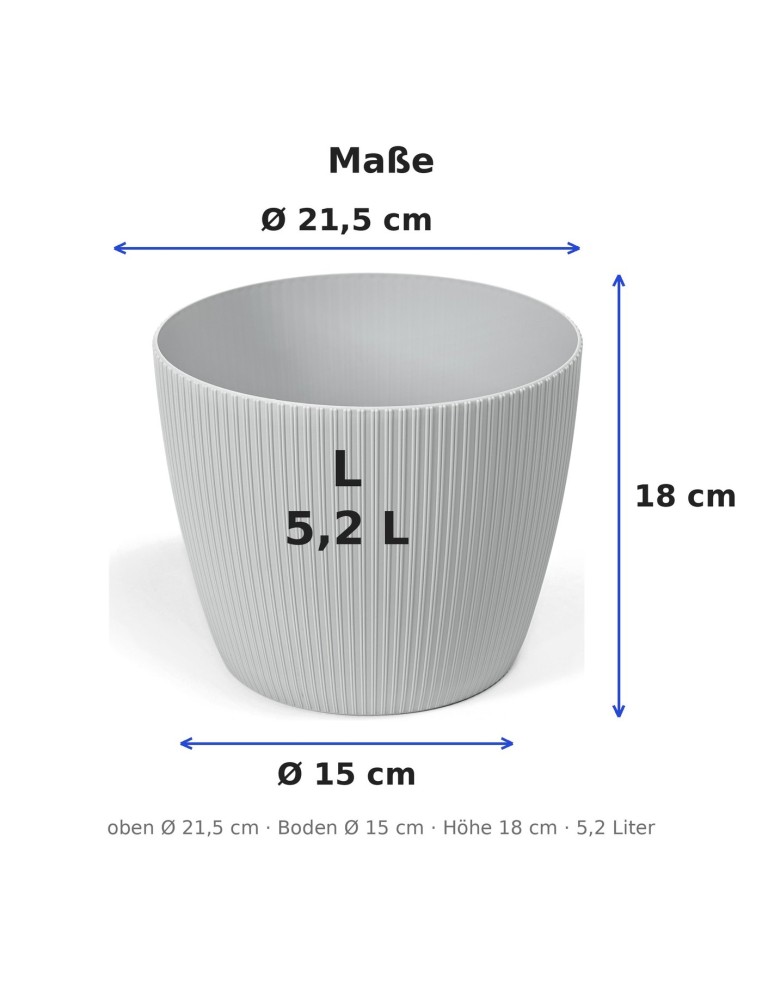 Übertopf rund L Ø22 × 18 cm Gerillt, 5,2 L – Grau