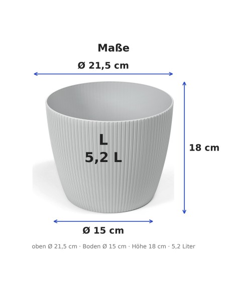 Cache-pot rond L Ø22 × 18 cm strié, 5,2 L – Gris
