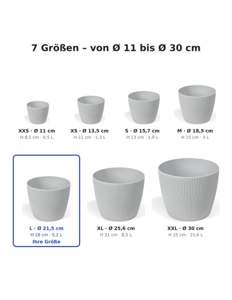 Cache-pot rond L Ø22 × 18 cm strié, 5,2 L – Gris