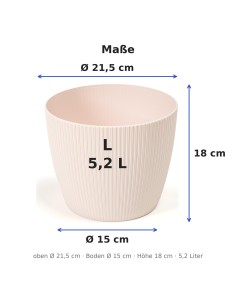 Cubremacetas redondo L Ø22 × 18 cm estriado, 5,2 L – Rosa claro 2