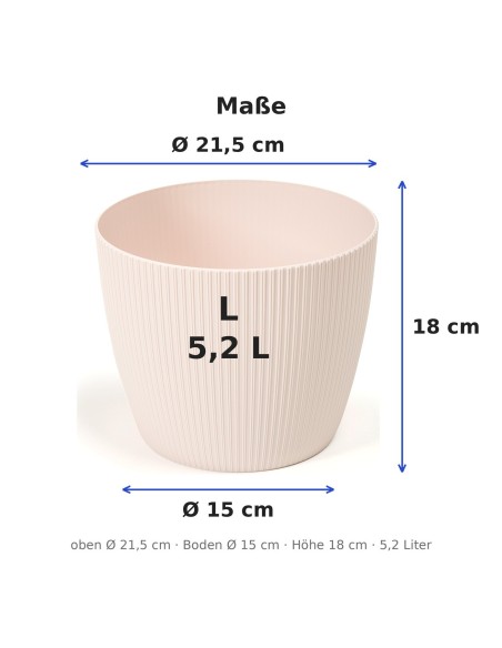 Cubremacetas redondo L Ø22 × 18 cm estriado, 5,2 L – Rosa claro