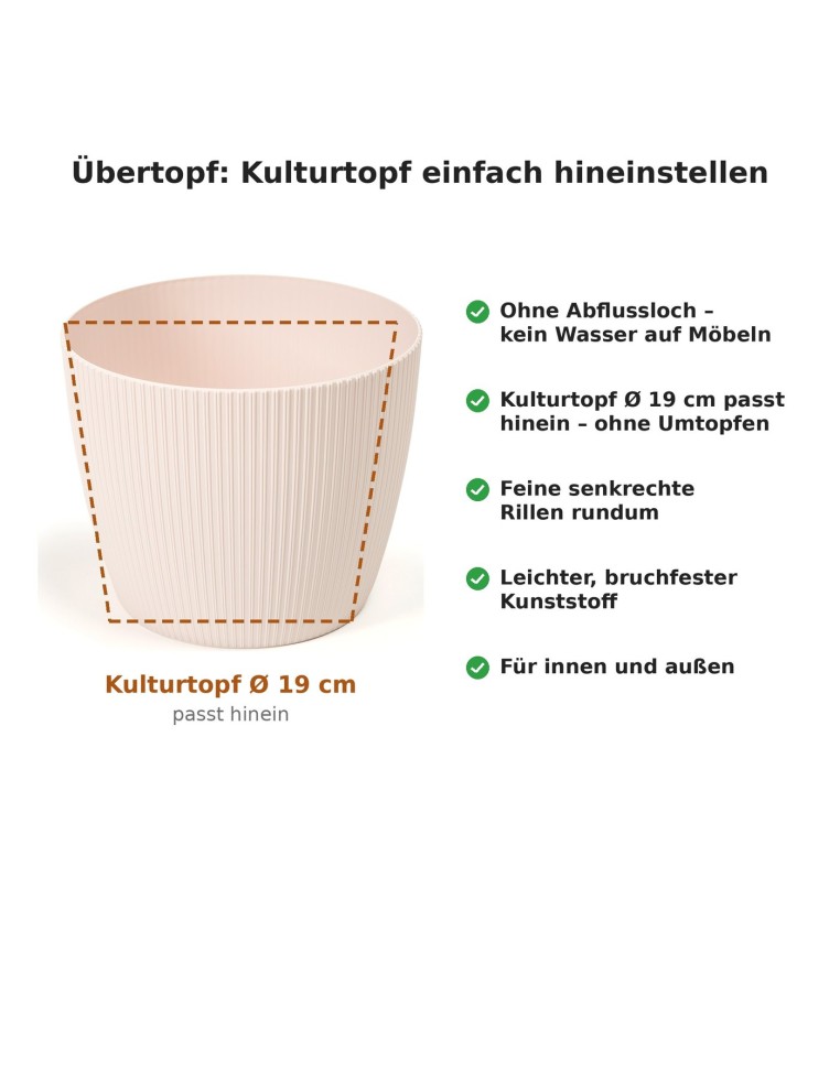 Übertopf rund L Ø22 × 18 cm Gerillt, 5,2 L – Hellrosa
