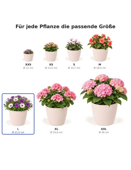 Übertopf rund L Ø22 × 18 cm Gerillt, 5,2 L – Hellrosa