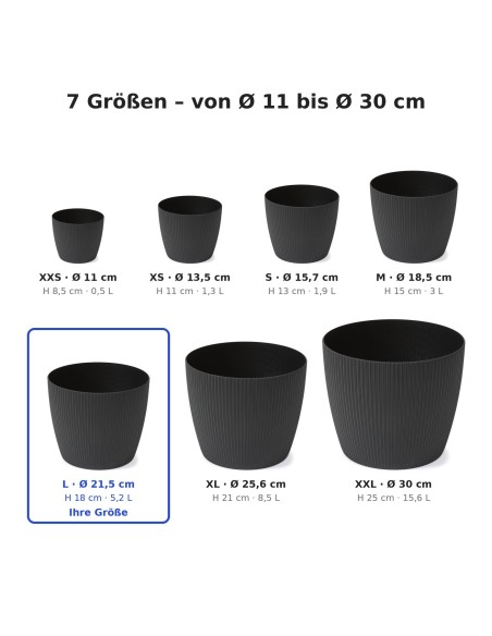 Sierpot rond L Ø22 × 18 cm geribbeld, 5,2 L – Zwart