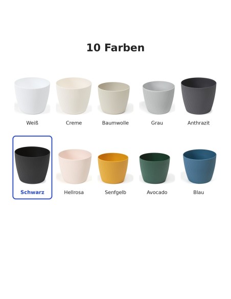 Cache-pot rond L Ø22 × 18 cm strié, 5,2 L – Noir