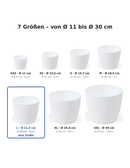 Coprivaso rotondo L Ø22 × 18 cm rigato, 5,2 L – Bianco