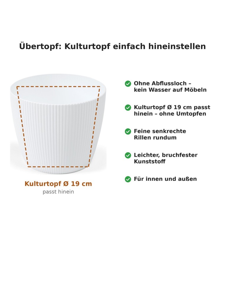 Coprivaso rotondo L Ø22 × 18 cm rigato, 5,2 L – Bianco