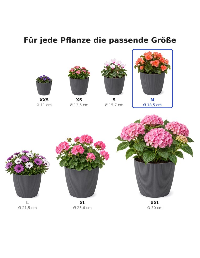 Übertopf rund M Ø19 × 15 cm Gerillt, 3 L – Anthrazit