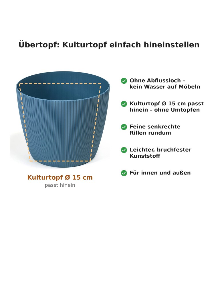 Coprivaso rotondo M Ø19 × 15 cm rigato, 3 L – Blu