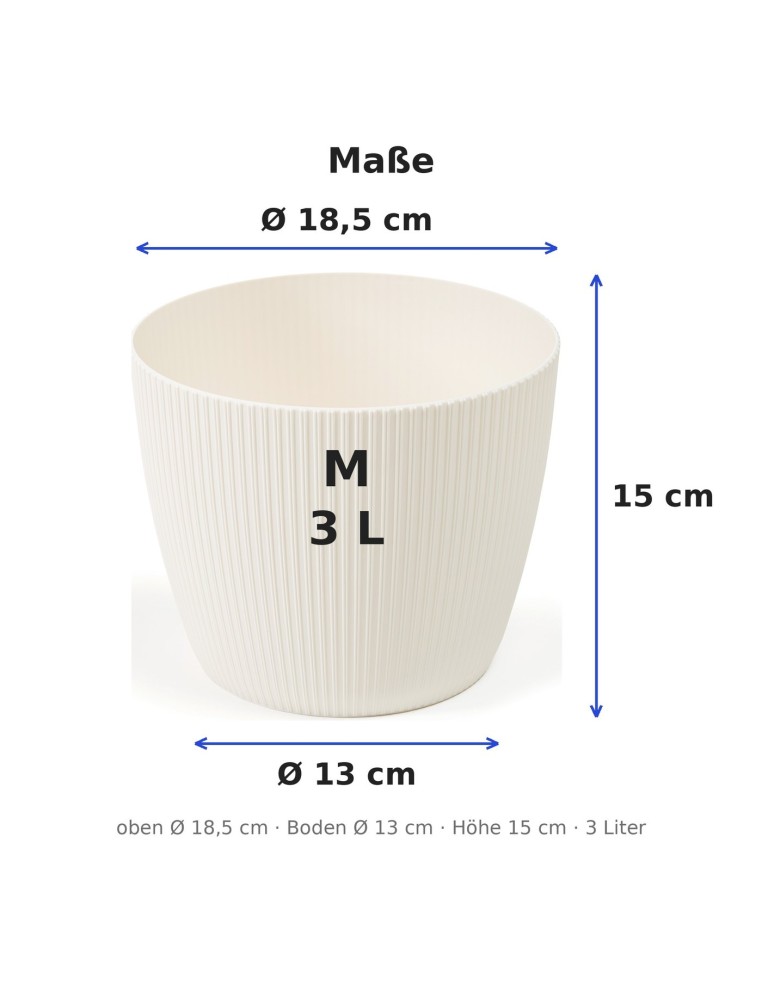 Übertopf rund M Ø19 × 15 cm Gerillt, 3 L – Creme