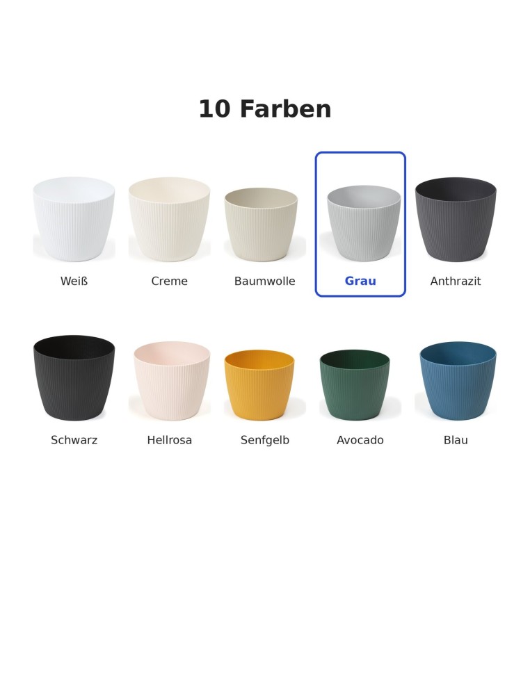 Übertopf rund M Ø19 × 15 cm Gerillt, 3 L – Grau