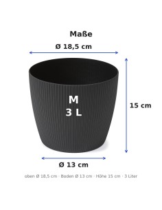 Cache-pot rond M Ø19 × 15 cm strié, 3 L – Noir 2