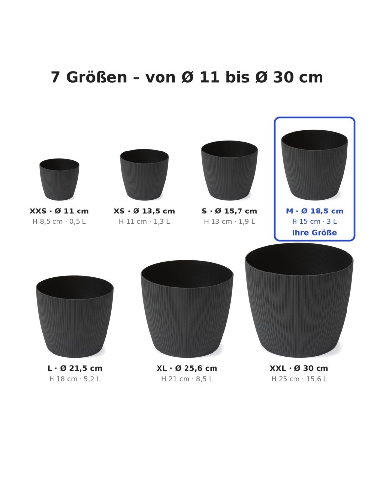 Cache-pot rond M Ø19 × 15 cm strié, 3 L – Noir