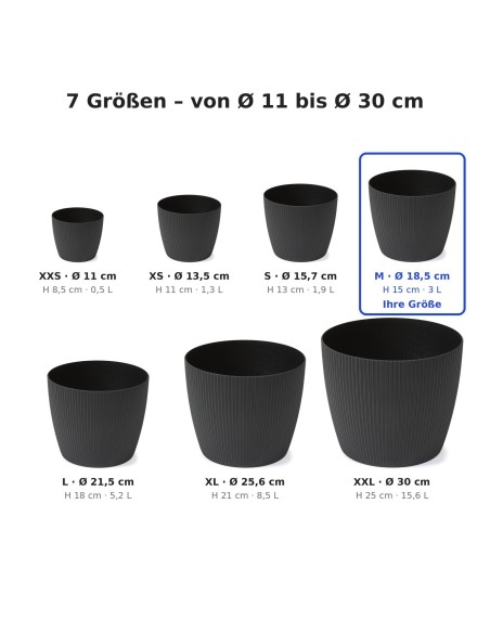 Cubremacetas redondo M Ø19 × 15 cm estriado, 3 L – Negro