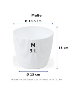 Cache-pot rond M Ø19 × 15 cm strié, 3 L – Blanc 2