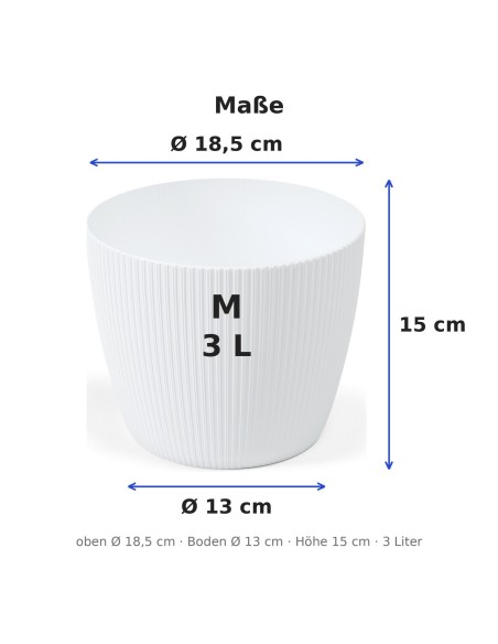 Cache-pot rond M Ø19 × 15 cm strié, 3 L – Blanc