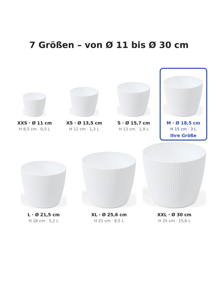 Cache-pot rond M Ø19 × 15 cm strié, 3 L – Blanc