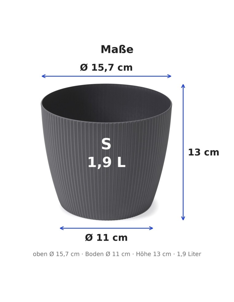Cache-pot rond S Ø16 × 13 cm strié, 1,9 L – Anthracite
