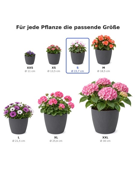 Cache-pot rond S Ø16 × 13 cm strié, 1,9 L – Anthracite