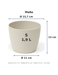 Cubremacetas redondo S Ø16 × 13 cm estriado, 1,9 L – Blanco algodón 2