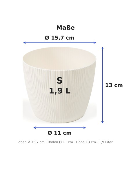 Übertopf rund S Ø16 × 13 cm Gerillt, 1,9 L – Creme