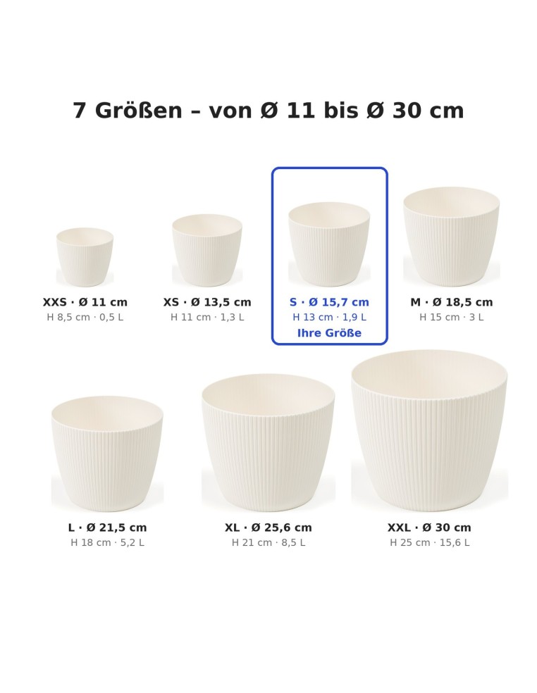 Cache-pot rond S Ø16 × 13 cm strié, 1,9 L – Crème