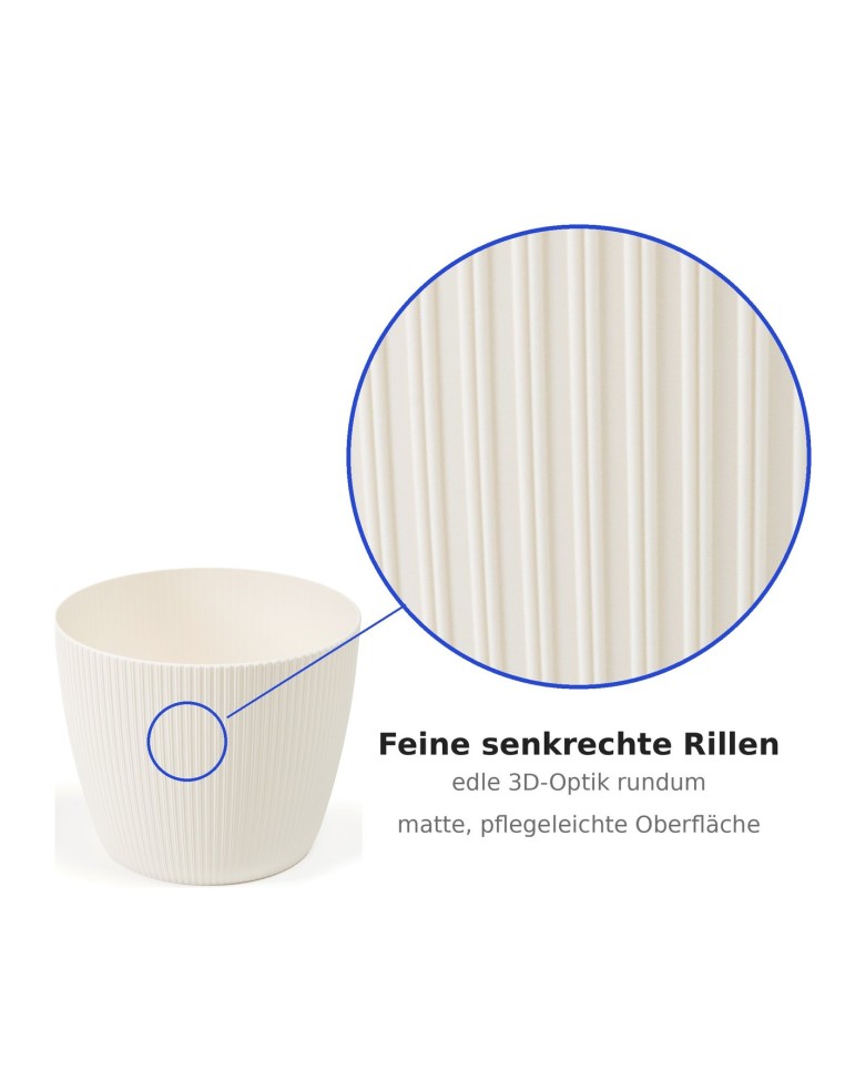 Übertopf rund S Ø16 × 13 cm Gerillt, 1,9 L – Creme