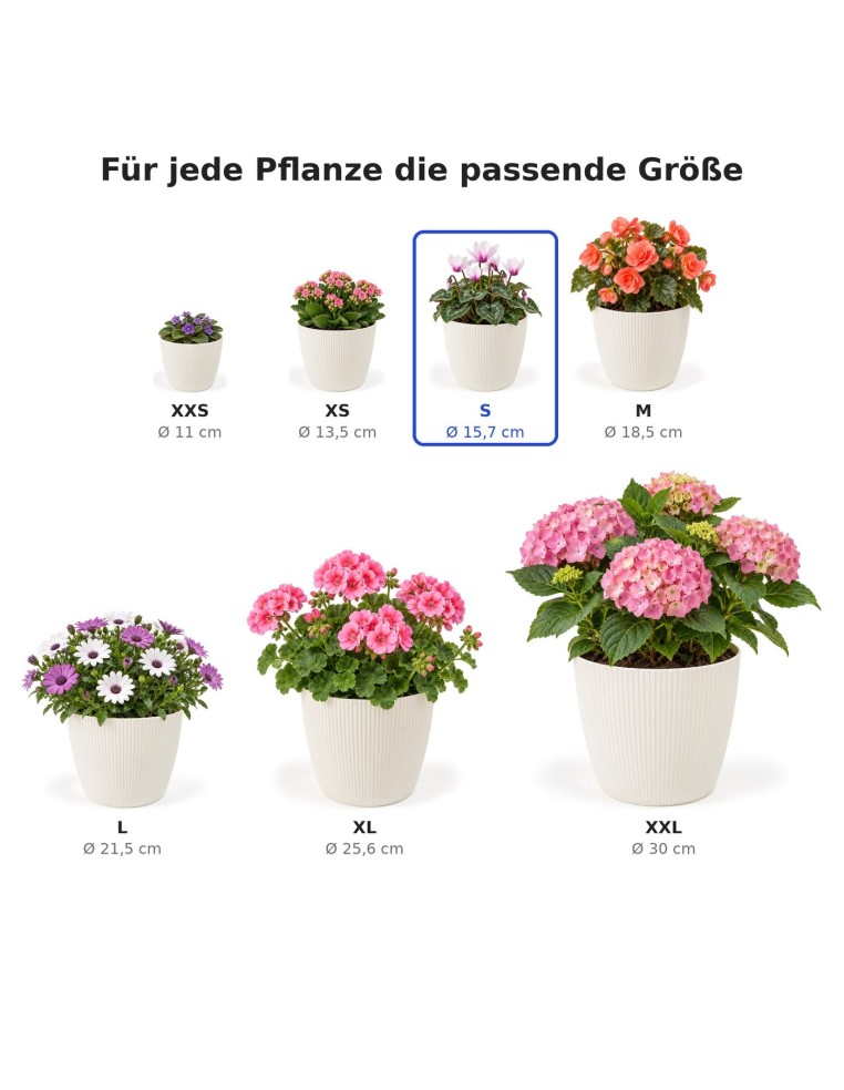 Cache-pot rond S Ø16 × 13 cm strié, 1,9 L – Crème
