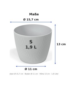 Cache-pot rond S Ø16 × 13 cm strié, 1,9 L – Gris 2