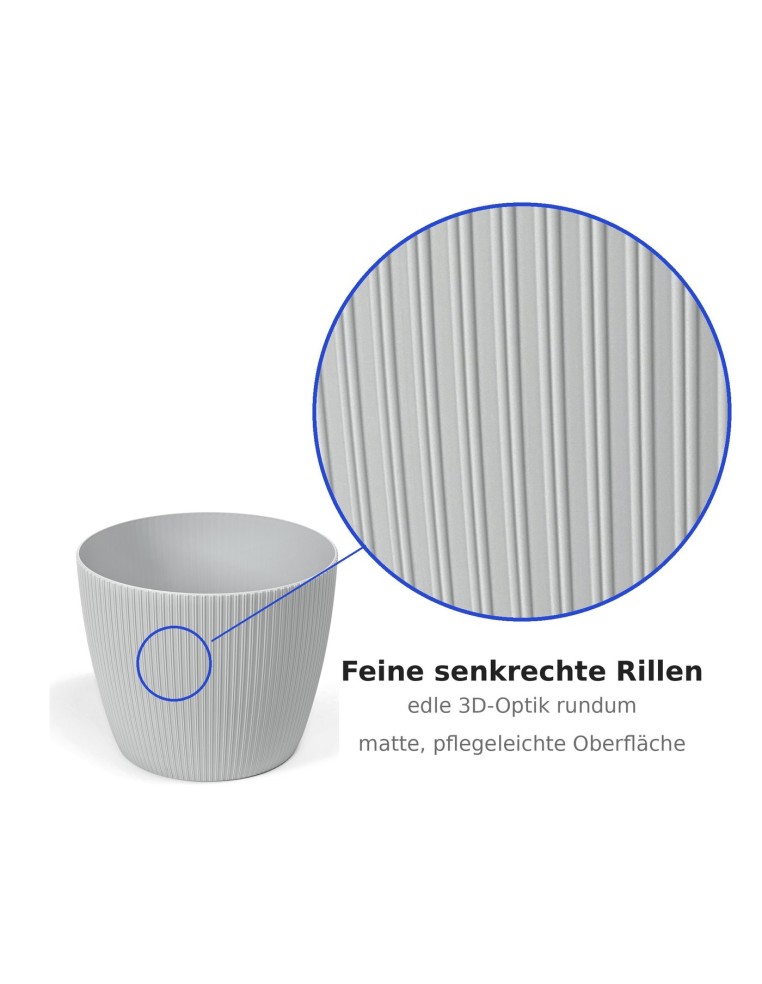 Übertopf rund S Ø16 × 13 cm Gerillt, 1,9 L – Grau