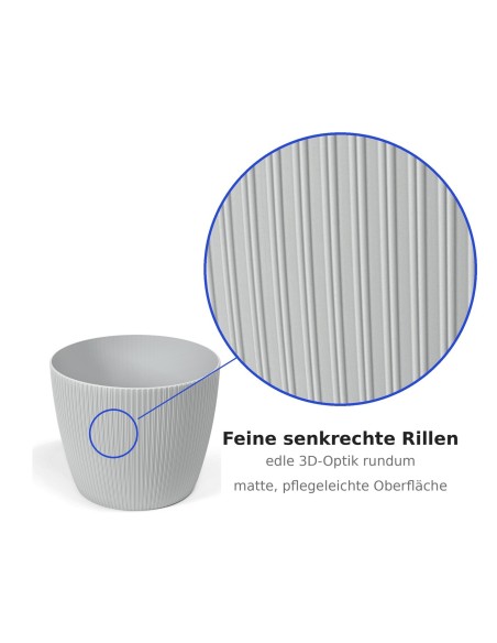 Cache-pot rond S Ø16 × 13 cm strié, 1,9 L – Gris