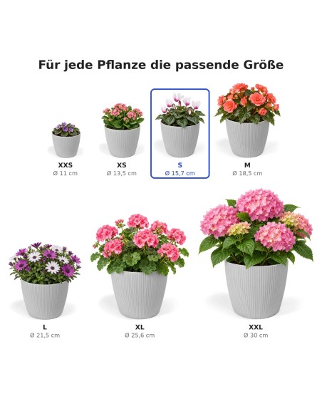 Cache-pot rond S Ø16 × 13 cm strié, 1,9 L – Gris