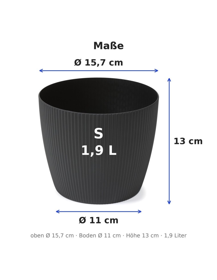 Cache-pot rond S Ø16 × 13 cm strié, 1,9 L – Noir