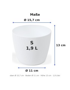 Übertopf rund S Ø16 × 13 cm Gerillt, 1,9 L – Weiß 2