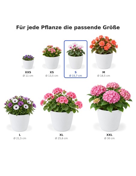 Cache-pot rond S Ø16 × 13 cm strié, 1,9 L – Blanc