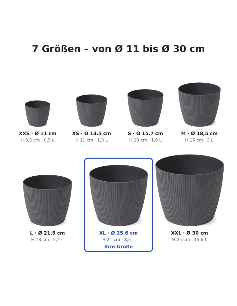 Sierpot rond XL Ø26 × 21 cm geribbeld, 8,5 L – Antraciet