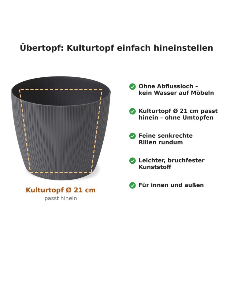 Sierpot rond XL Ø26 × 21 cm geribbeld, 8,5 L – Antraciet