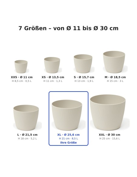 Cubremacetas redondo XL Ø26 × 21 cm estriado, 8,5 L – Blanco algodón