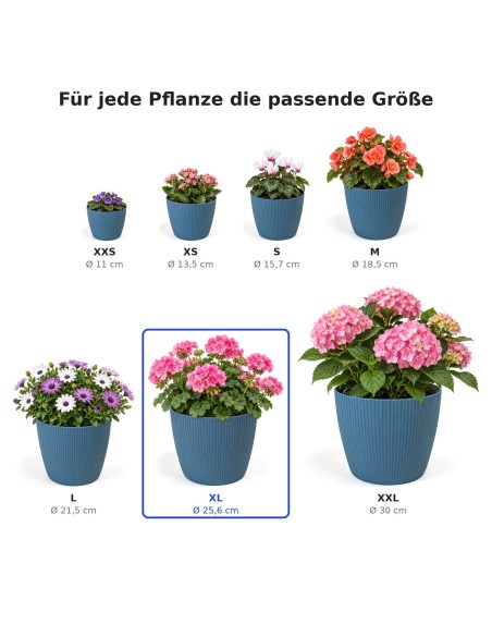 Cache-pot rond XL Ø26 × 21 cm strié, 8,5 L – Bleu