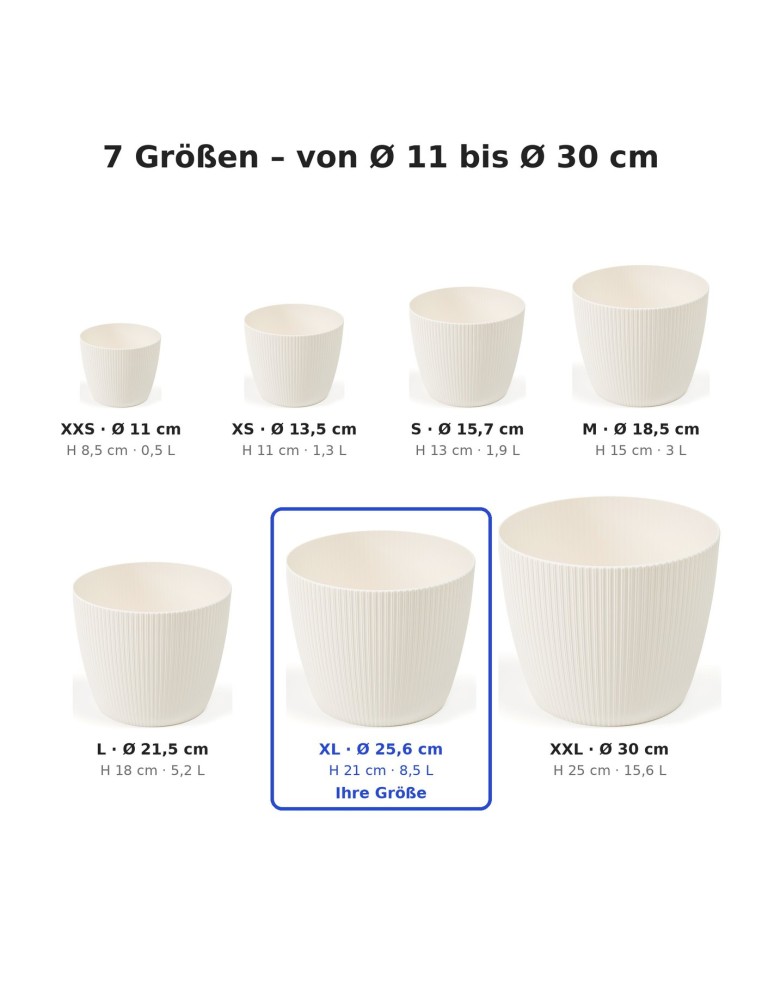 Cubremacetas redondo XL Ø26 × 21 cm estriado, 8,5 L – Crema