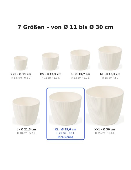 Cache-pot rond XL Ø26 × 21 cm strié, 8,5 L – Crème