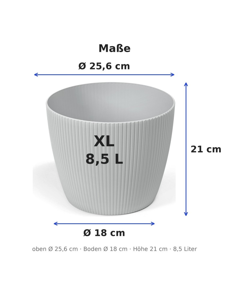 Sierpot rond XL Ø26 × 21 cm geribbeld, 8,5 L – Grijs