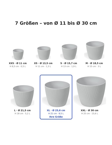 Coprivaso rotondo XL Ø26 × 21 cm rigato, 8,5 L – Grigio