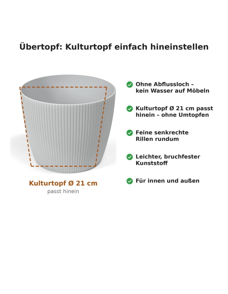 Cubremacetas redondo XL Ø26 × 21 cm estriado, 8,5 L – Gris